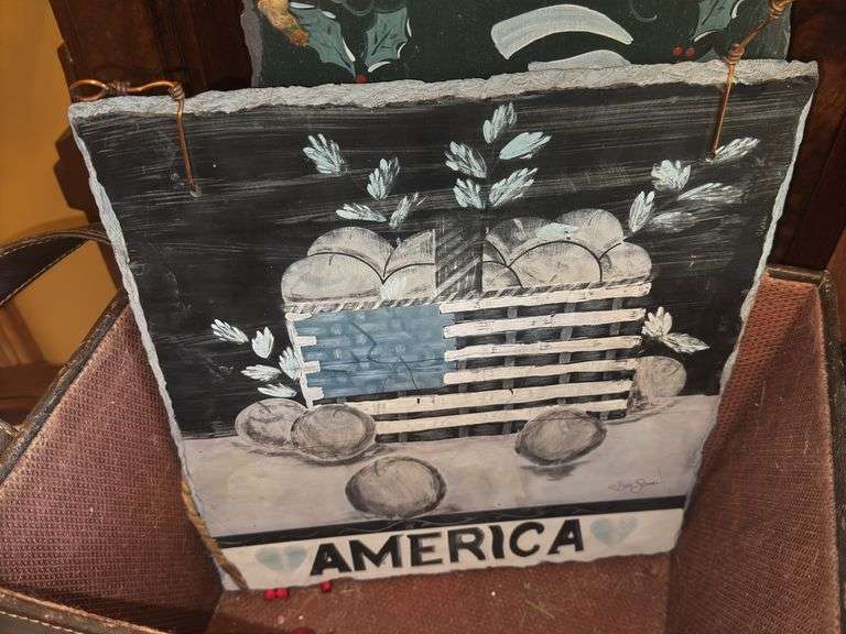 Leather Basket w/ Hand Painted Coal Slabs