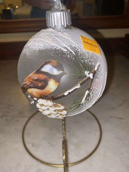 Christmas Bird Ornament and Teastain Glass Bell