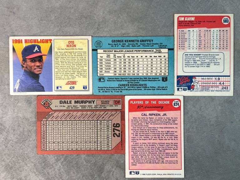 Tom Glavine, Cal Ripken Jr., Dale Murphy, Ken Griffey, Otis Nixon Cards