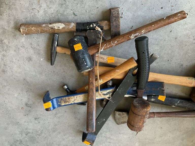 Assortment of Hammers, Hatchet, Pry Bars