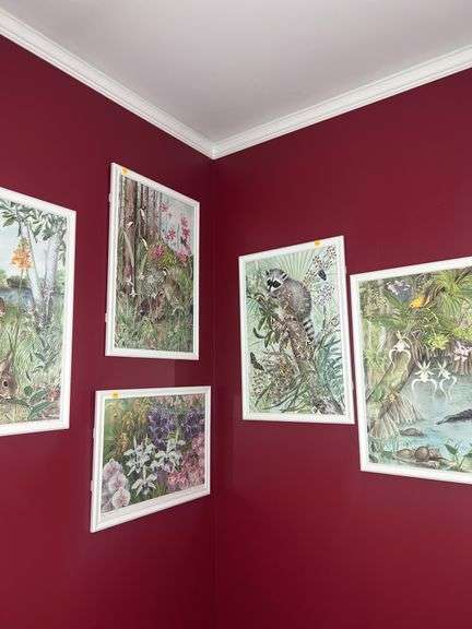 (4) Marion Ruff Sheehan Wildlife Prints, (1) Angela Mirro Floral Print