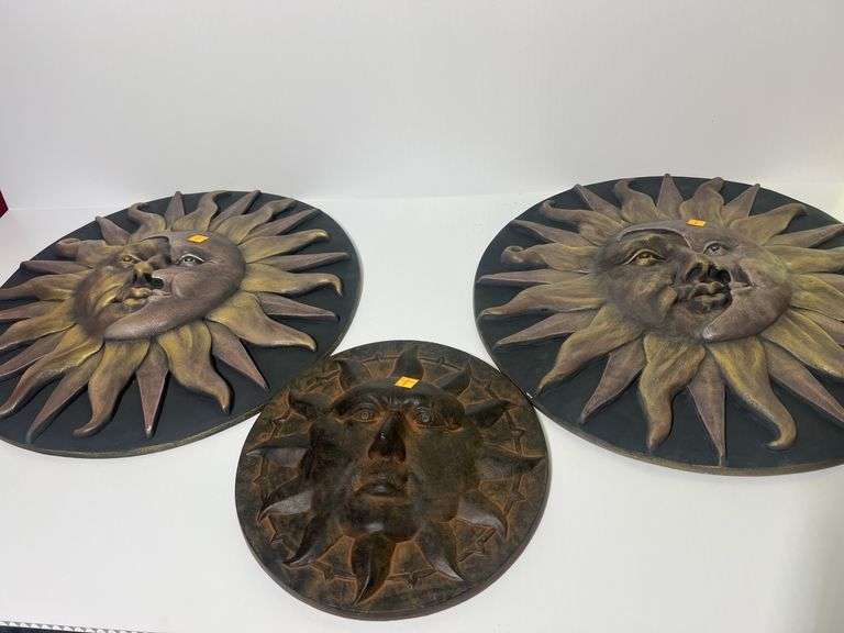 (2) Artcige S.A. Stone Sun and Moon Wall Hangers, (1) Stone Sun Wall Hanger- No Brand
