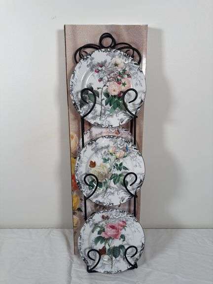 AMERICAN MELEIR AT HOME ROSE TOILE RACK WITH SET OF 3 DISHES