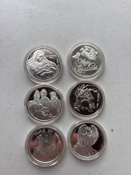 6- 1 Troy Oz Silver Rounds (Christmas)