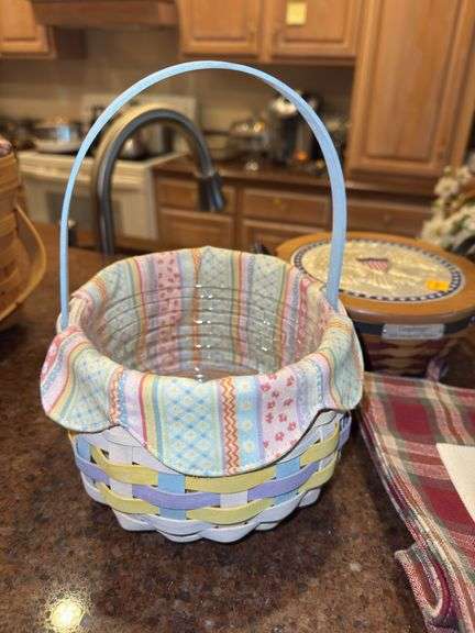 2005 Longaberger Inaugural Basket, Longaberger Easter Basket, and Longaberger Apple Carrying Bag
