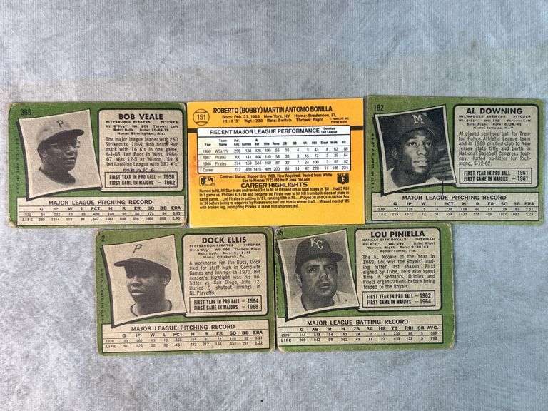 1970 Topps Cards (Bob Veale, Bobby Bonilla, Al Downing, Dock Ellis, Lou Piniella)