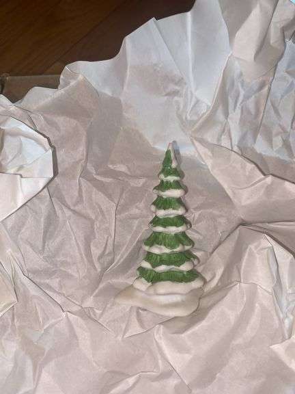 Department 56 “Blythe Pond” and (6) Department 56 Ceramic Snow Covered Trees