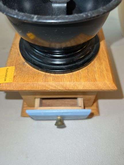 Vintage Coffee Grinder and Wooden Vase