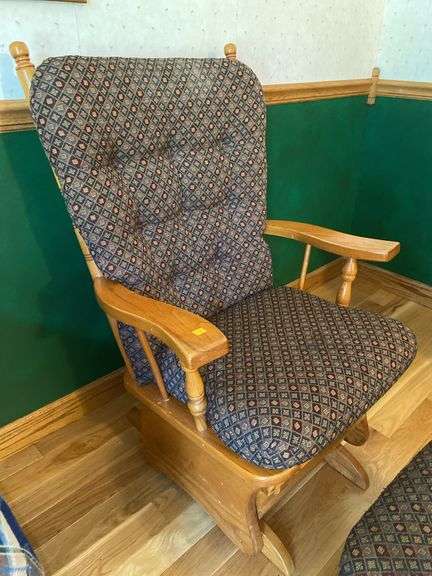 Oak Upholstered Rocking Chair w/ Upholstered Rocking Stool