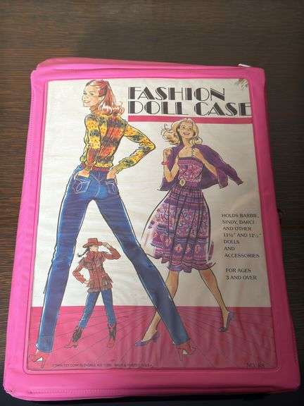 VINTAGE “THE WORLD OF BARBIE” DOLL CASE AND FASHION DOLL CASE WITH DOLLS AND CLOTHES