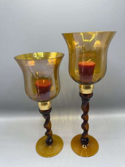 VINTAGE GLASS AND BRASS CANDLE HOLDERS
