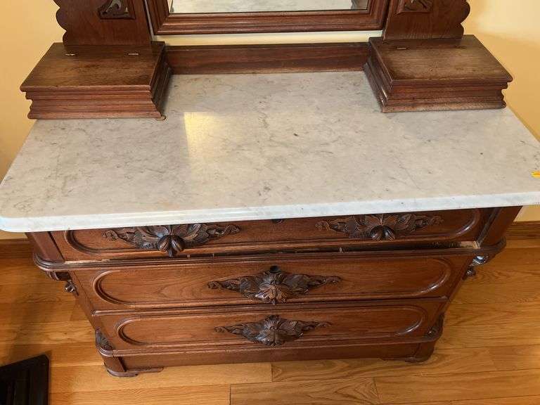 Antique Victorian Marble Top Dresser with Mirror
