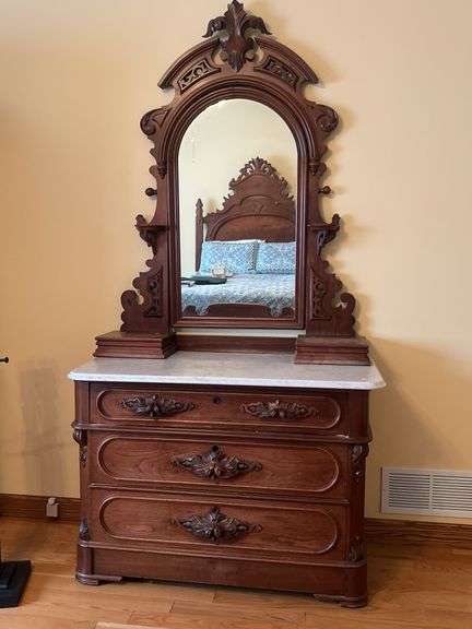 Antique Victorian Marble Top Dresser with Mirror