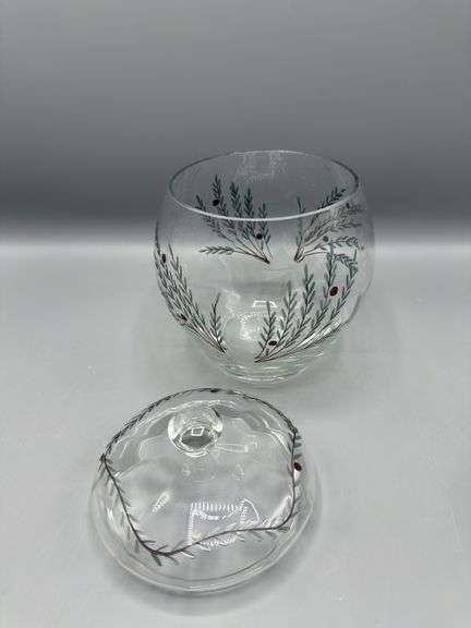 CRYSTAL CLEAR CELEBRATIONS JUNIPER COLLECTIONS ROMANIA GLASS PITCHER AND COOKIE JAR