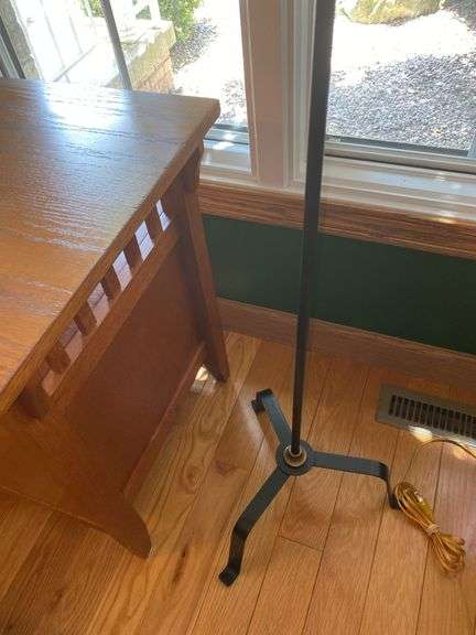 Metal Base Floor Lamp w/ Faux Leather Lamp Shade