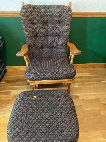 Oak Upholstered Rocking Chair w/ Upholstered Rocking Stool