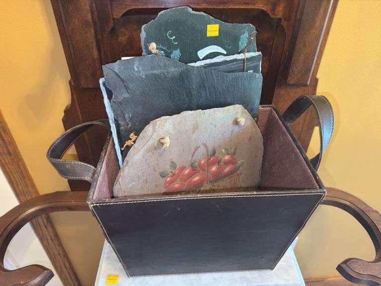 Leather Basket w/ Hand Painted Coal Slabs