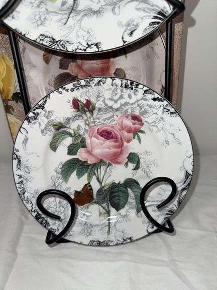 AMERICAN MELEIR AT HOME ROSE TOILE RACK WITH SET OF 3 DISHES