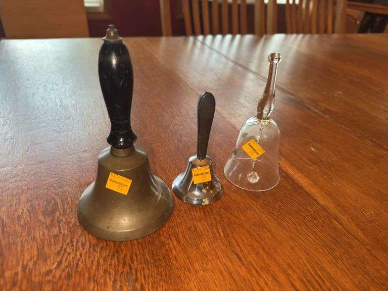Brass Bell, Glass Strawberry Bell and Metal Bell