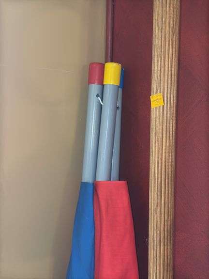 Beach Umbrella and (2) Wooden Curtain Rods