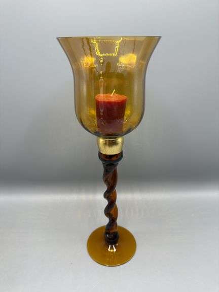 VINTAGE GLASS AND BRASS CANDLE HOLDERS