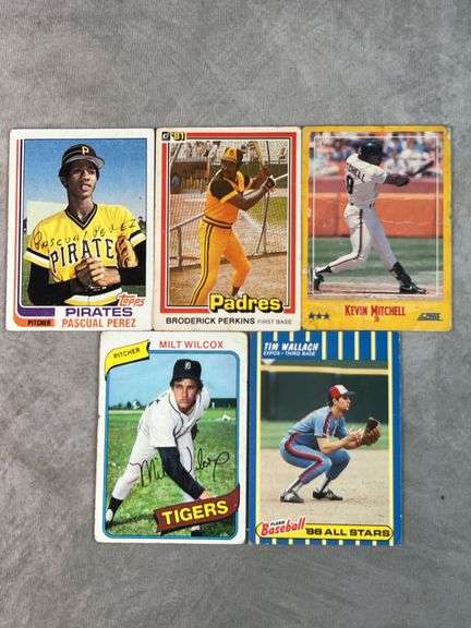 Milt Wilcox, Pascual Perez, Broderick Perkins, Tim Wallach, Kevin Mitchell Cards