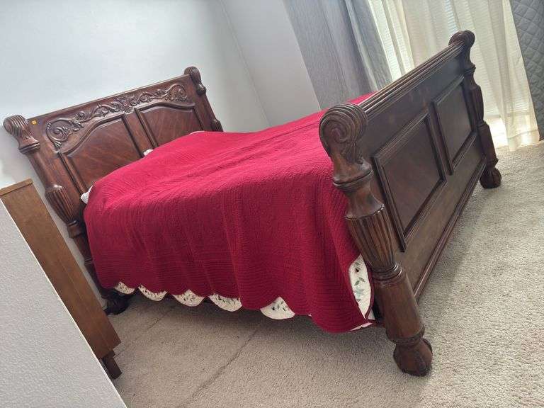 Queen Sized Bed Frame w/ Wooden Headboard and Footboard