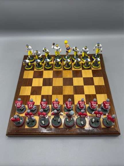 CUSTOM OHIO VS MICHIGAN CHESS SET WITH HEAVY LEAD CHESS PIECES AND WOOD CHESS BOARD
