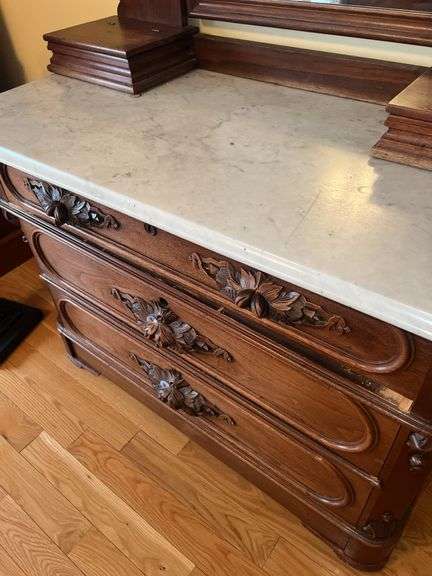 Antique Victorian Marble Top Dresser with Mirror