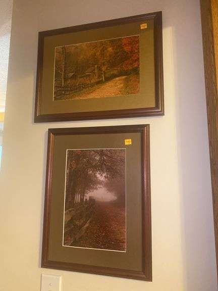 (2) Fall Farmhouse and Road Framed Pictures