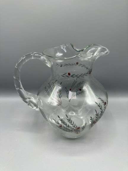 CRYSTAL CLEAR CELEBRATIONS JUNIPER COLLECTIONS ROMANIA GLASS PITCHER AND COOKIE JAR