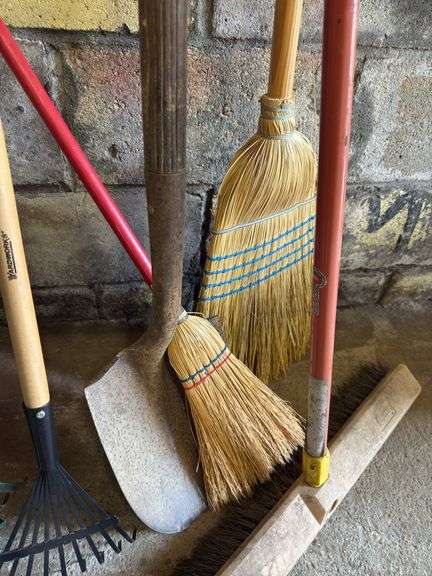 YARD TOOLS: YARD RAKES, GARDEN RAKES, SHOVEL, HOE, BROOMS