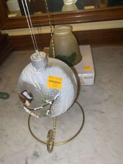 Christmas Bird Ornament and Teastain Glass Bell