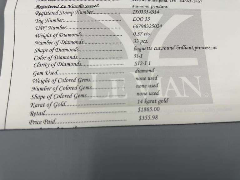 LE VIAN JEWELRY DIAMOND PENDANT