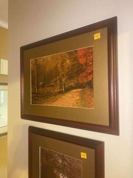 (2) Fall Farmhouse and Road Framed Pictures