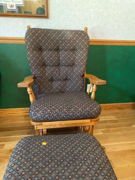 Oak Upholstered Rocking Chair w/ Upholstered Rocking Stool