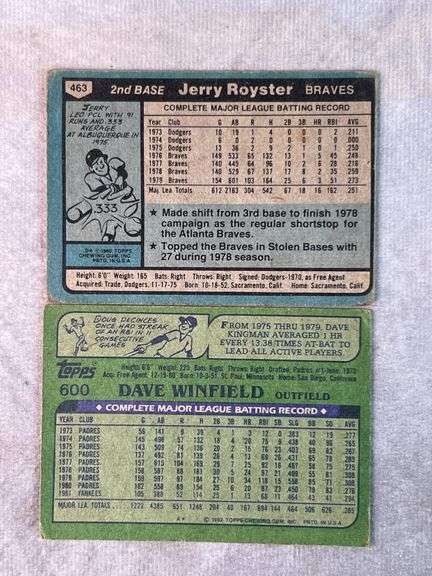 1982 Topps Dave Winfield, 1980 Topps Jerry Royster Cards