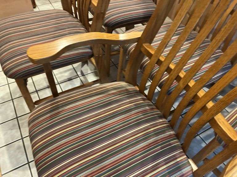 6 Oak Slat Back Dining Chairs