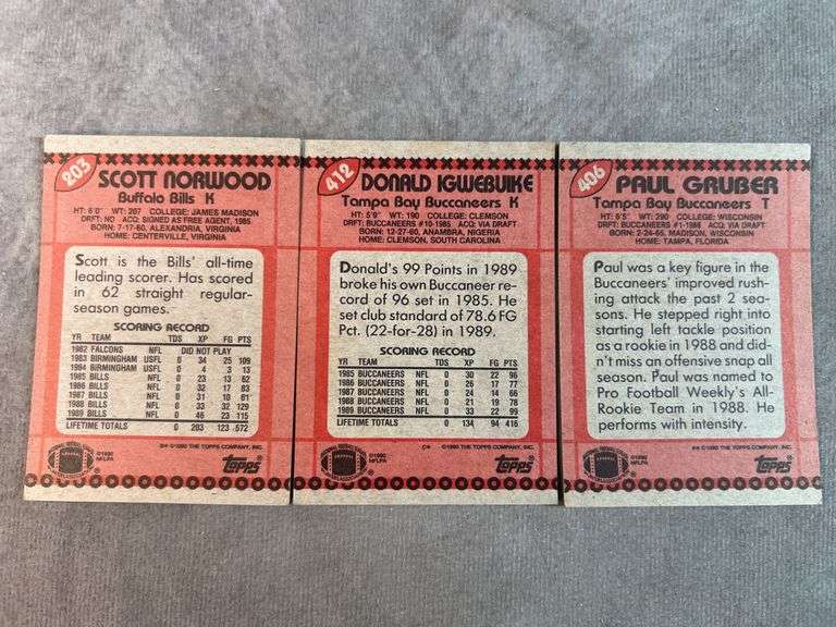 1990 Topps Assorted Football Cards