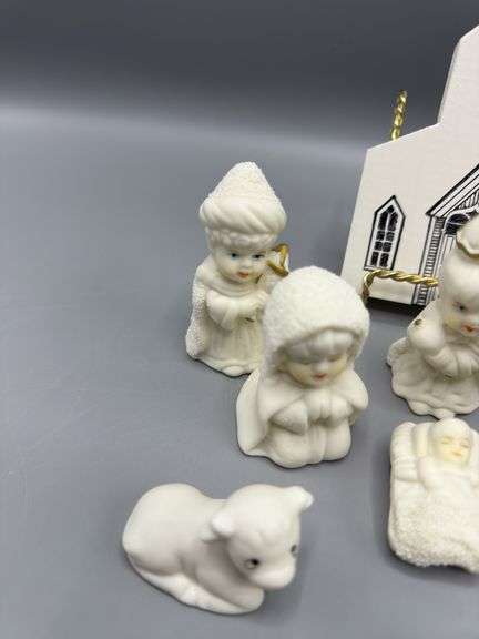 SNOW-BABY STYLE NATIVITY SET AND WOODEN OTTERBEIN U.M. CHURCH COLLECTIBLE