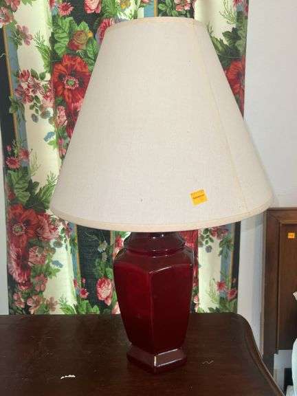 Set of (2) Red Glass Table Lamps