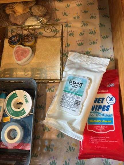 CONTENTS OF CABINETS, SHEETS, LIGHTBULBS, AIR FRESHENERS AND PLUG-INS, BATTERY POWERED LANTERNS, SEW