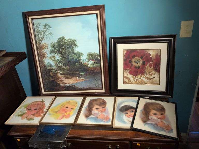 (7) framed pictures - outdoor scenes, children, and more