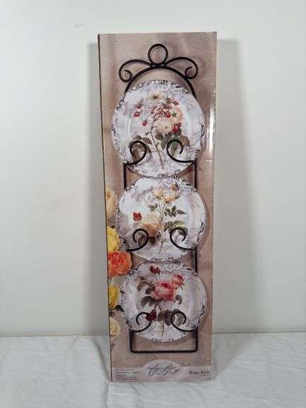 AMERICAN MELEIR AT HOME ROSE TOILE RACK WITH SET OF 3 DISHES