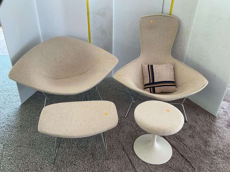 Knoll International Bertoia Diamond Chair, Bertoia Bird Chair, Bertoia Stool, Saarinen Stool