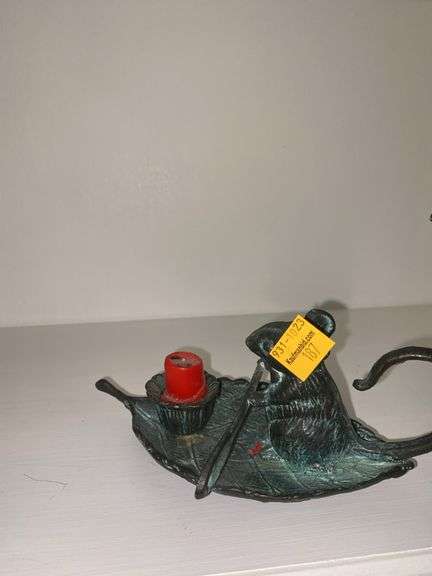 Cast Iron Golfer Figure and Cast Iron Mouse Candlestick Holder