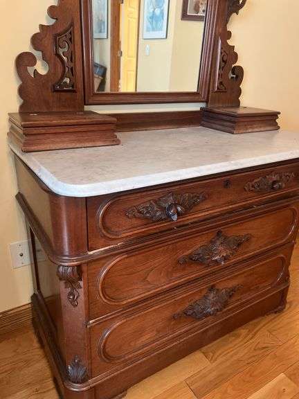 Antique Victorian Marble Top Dresser with Mirror