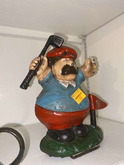 Cast Iron Golfer Figure and Cast Iron Mouse Candlestick Holder