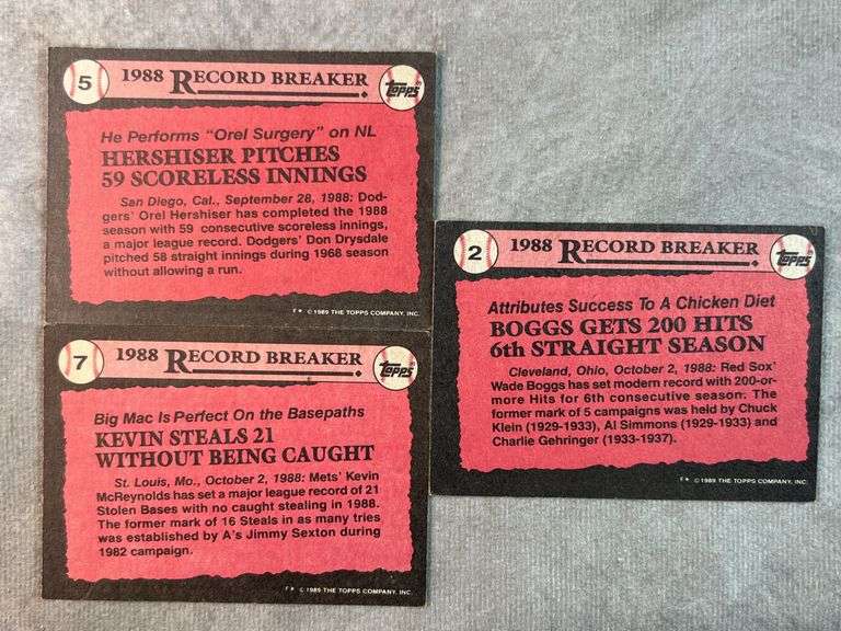 (8) 1988 Topps Record Breaker Baseball Cards