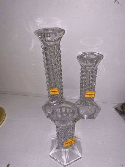 (3) Crystal Glass Candlestick Holders